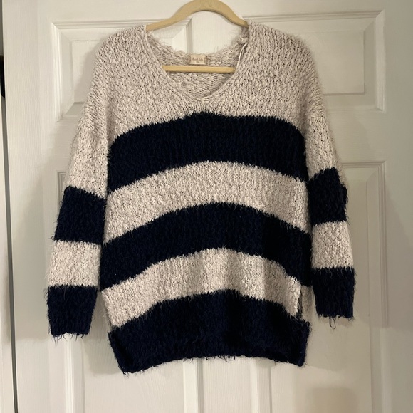 Striped Altar’d State popcorn/fuzzy knit sweater eyelash oversized size S/M - Picture 1 of 7